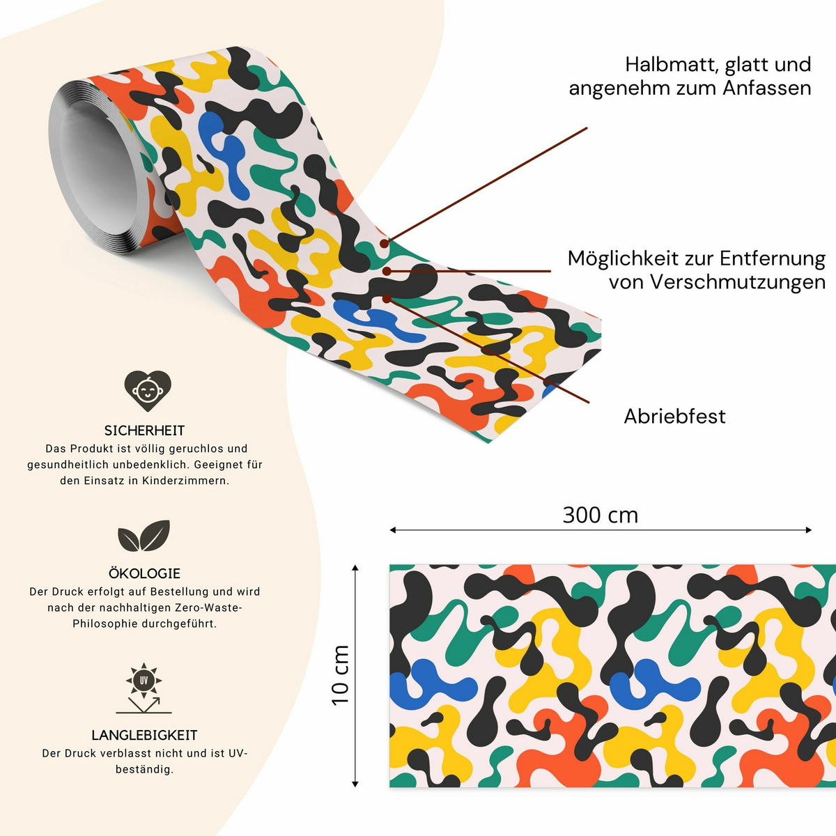 TAPETENBORDÜRE selbstklebend bunte ABSTRAKTION moderne Muster - Blau/Rot, Papier (10/300/300cm) - Muralo