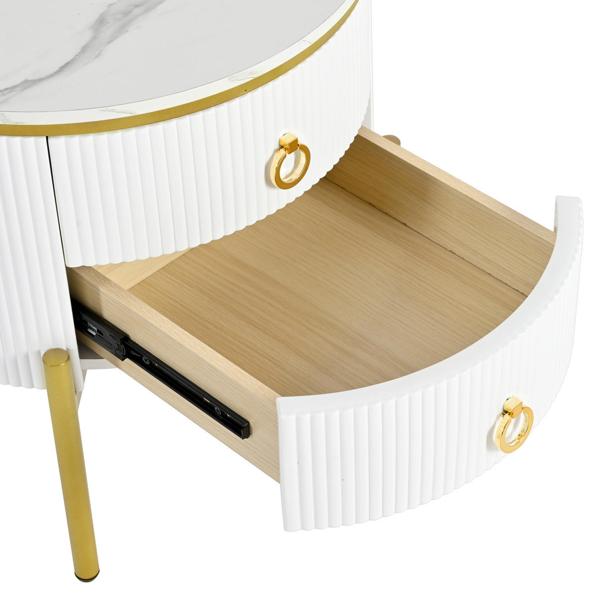 BEISTELLTISCH 50/50/51 cm mit 2 Schubladen, Marmoroptik und verstellbaren Beinen, Weiß/Gold - Weiß, Holzwerkstoff (50/50/51cm) - Redom