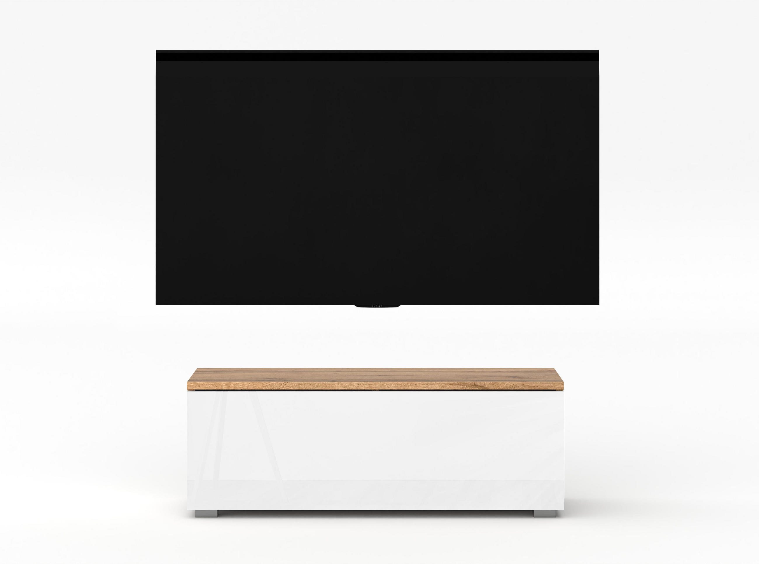 LOWBOARD Loriano 100 Wotan, Weiß Hochglanz 100/36,5/32 cm – Hängend und Stehend - Braun/Weiß, Holzwerkstoff/Kunststoff (100/36.5/32cm) - AX Living