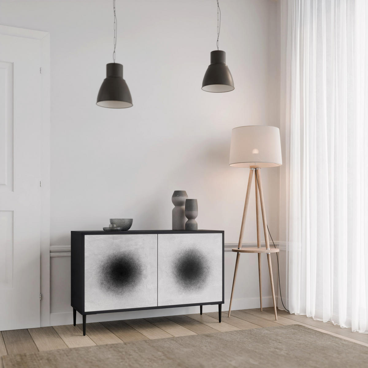 SIDEBOARD BLACK HOLE, Eicheneffekt, 111x42x77,5 cm, 2 Türen - Eichefarben/Buchefarben, Holzwerkstoff/Buchenholz (111/77.5/42cm) - SpaceRebels