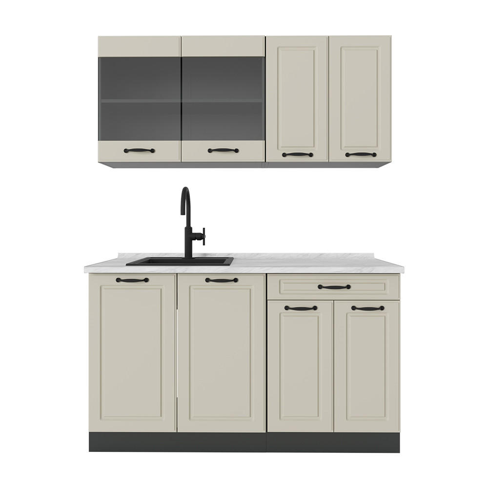 SINGLEKÜCHE R-Line, Sand Landhaus/Anthrazit, 140 cm ohne Arbeitsplatte - Beige/Anthrazit, Holzwerkstoff (140/81.6/46cm) - Vicco