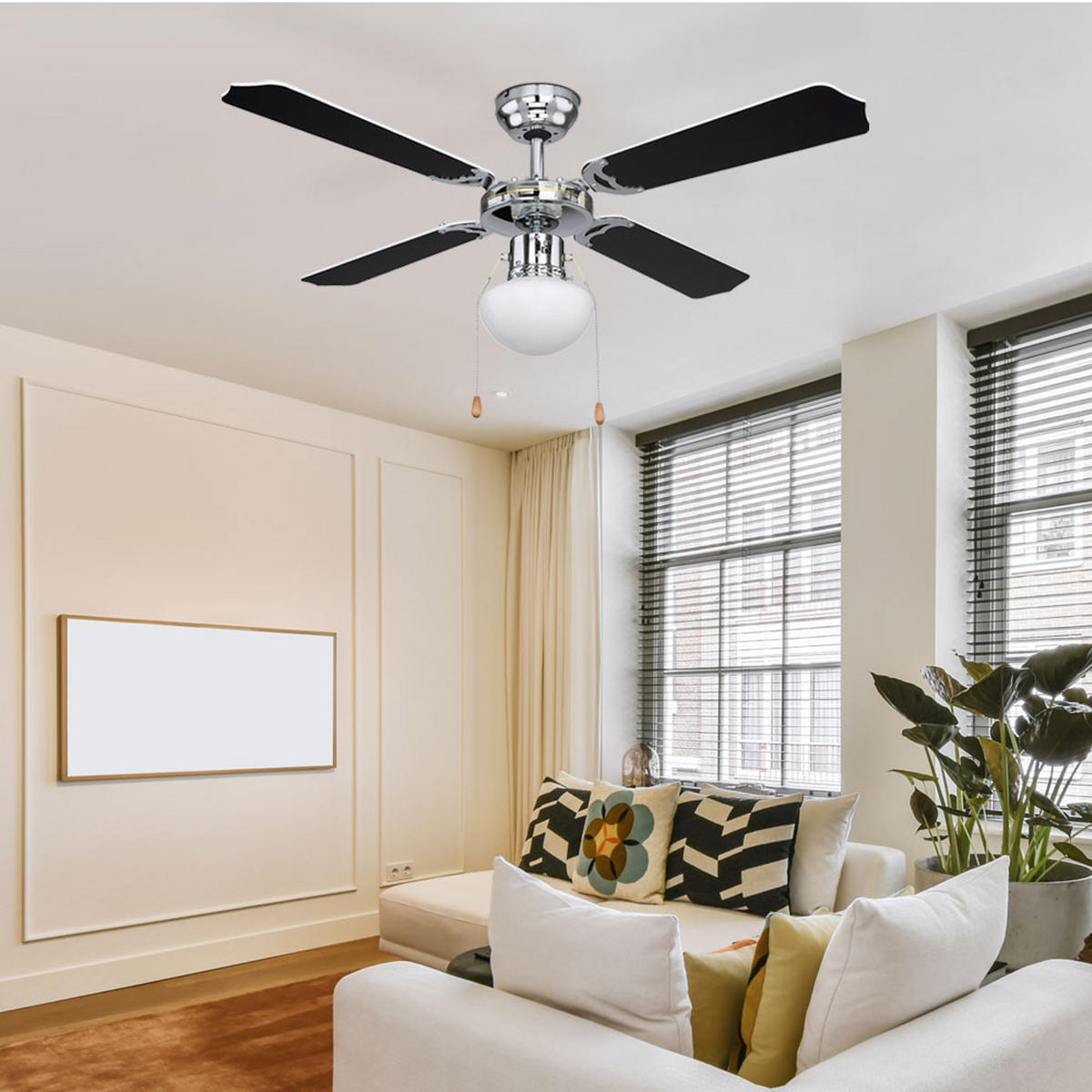 DECKENLEUCHTE Metall Schwarz CHAMPION - Schwarz, Glas (106.6/106.6/41.5cm) - Globo Lighting