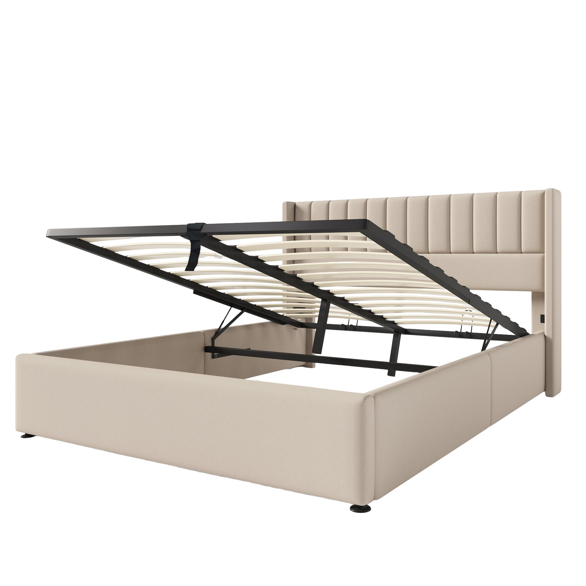 POLSTERBETT 140/200 cm in Beige mit hydraulischem Stauraum - Beige, Textil (140/200cm) - Oxeza