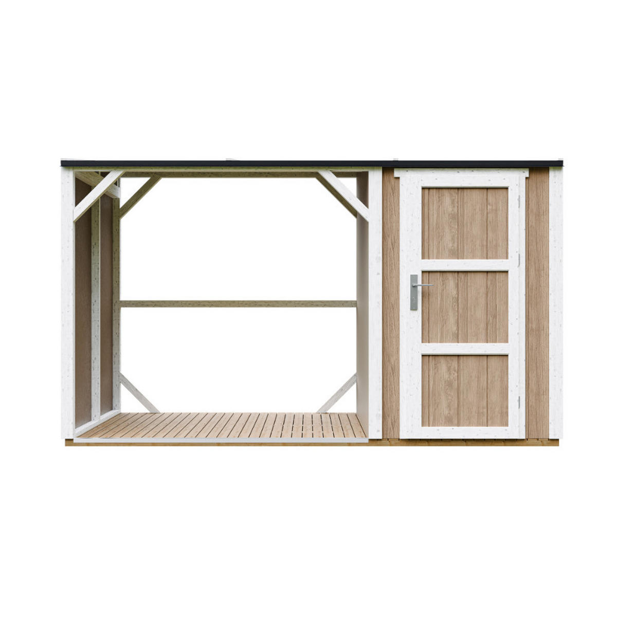 PRÍSTREŠOK na drevo s kôlňou 4,14 m² M985-TERRA BROWN - hnedá, drevo (120/220/345cm) - Timbela
