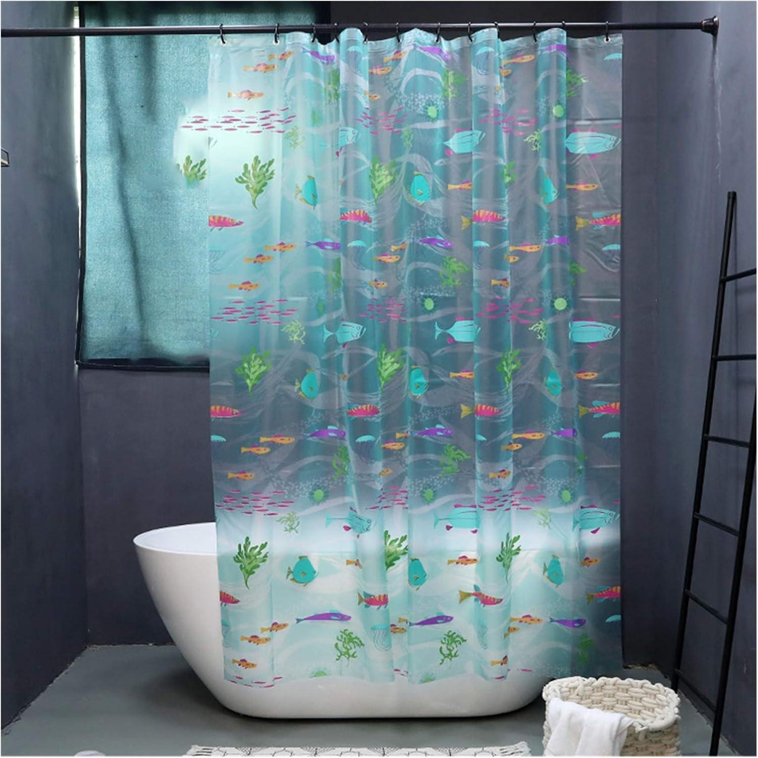 DUSCHVORHANG transluzent Blau wasserdicht EVA Badezimmer Monde Unterwasser - Transparent, Textil (180/200cm) - MCBOSON