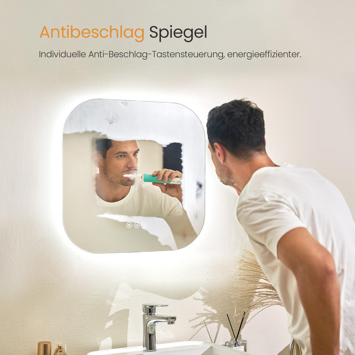BADSPIEGEL mit Beleuchtung Quadratischer 60/60 cm - Weiß, Glas (60/2.5/60cm) - EMKE