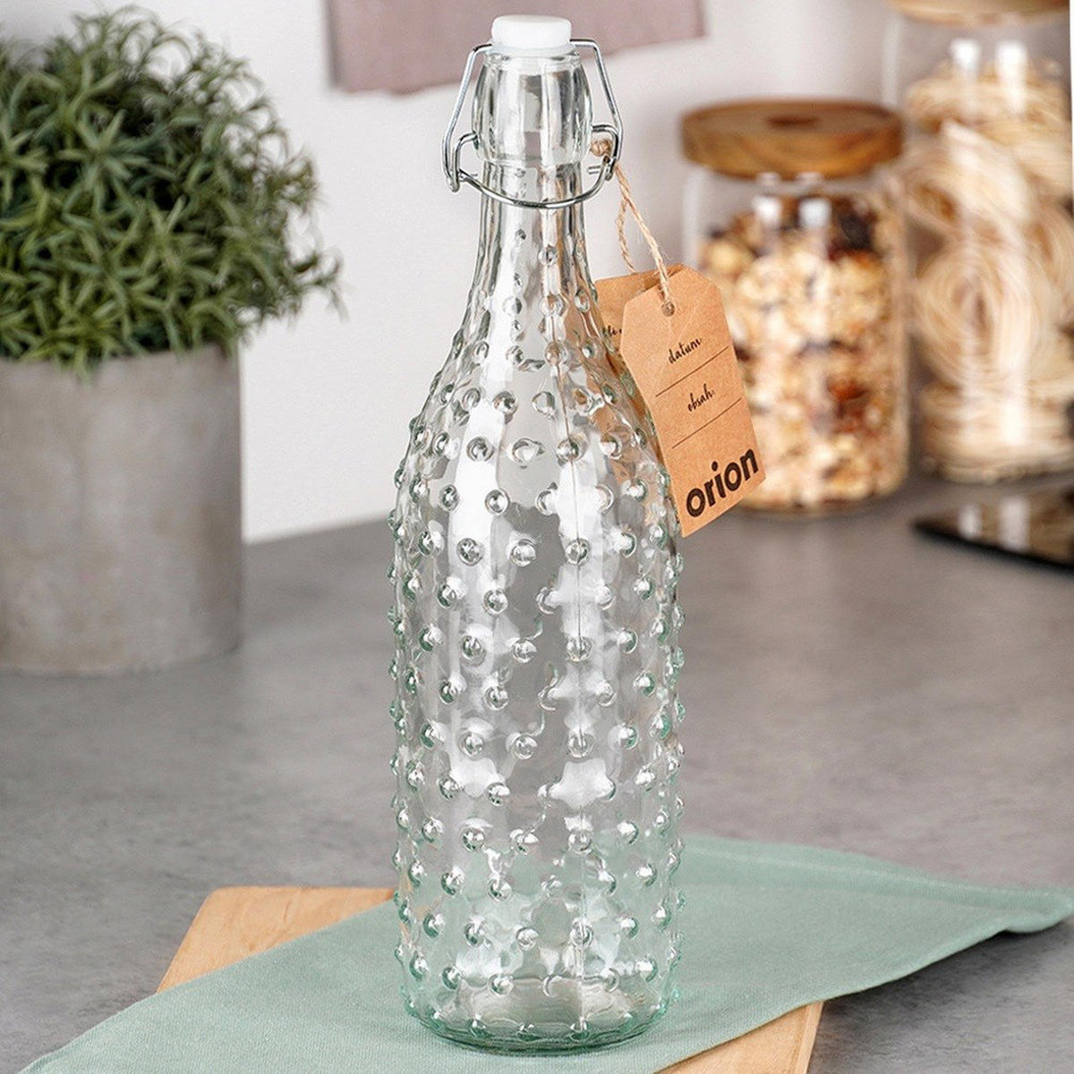 GLASFLASCHE Bügelverschluss geriffelt 1 l Transparent - Transparent, Glas (8/31.5/8cm) - Orion 