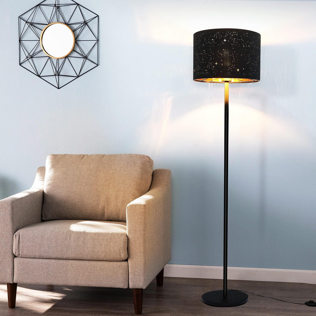 STEHLAMPE Elara 30/30/145 cm - Schwarz, Metall (30/30/145cm) - ZMH