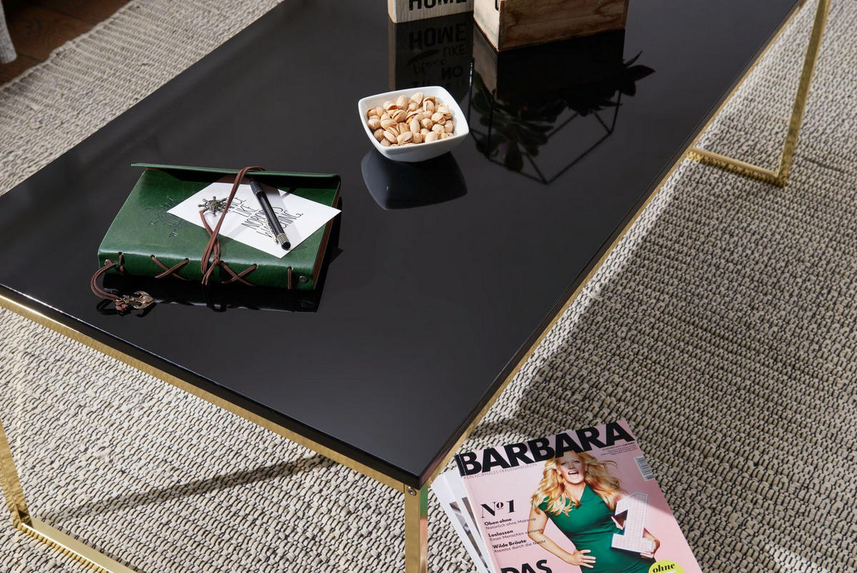 COUCHTISCH RIVA, Schwarz, Metall und Holz, Filigrane Beine, Maße 120x45x60 cm - Goldfarben/Schwarz, Holz/Metall (60/120/45cm) - KADIMA DESIGN