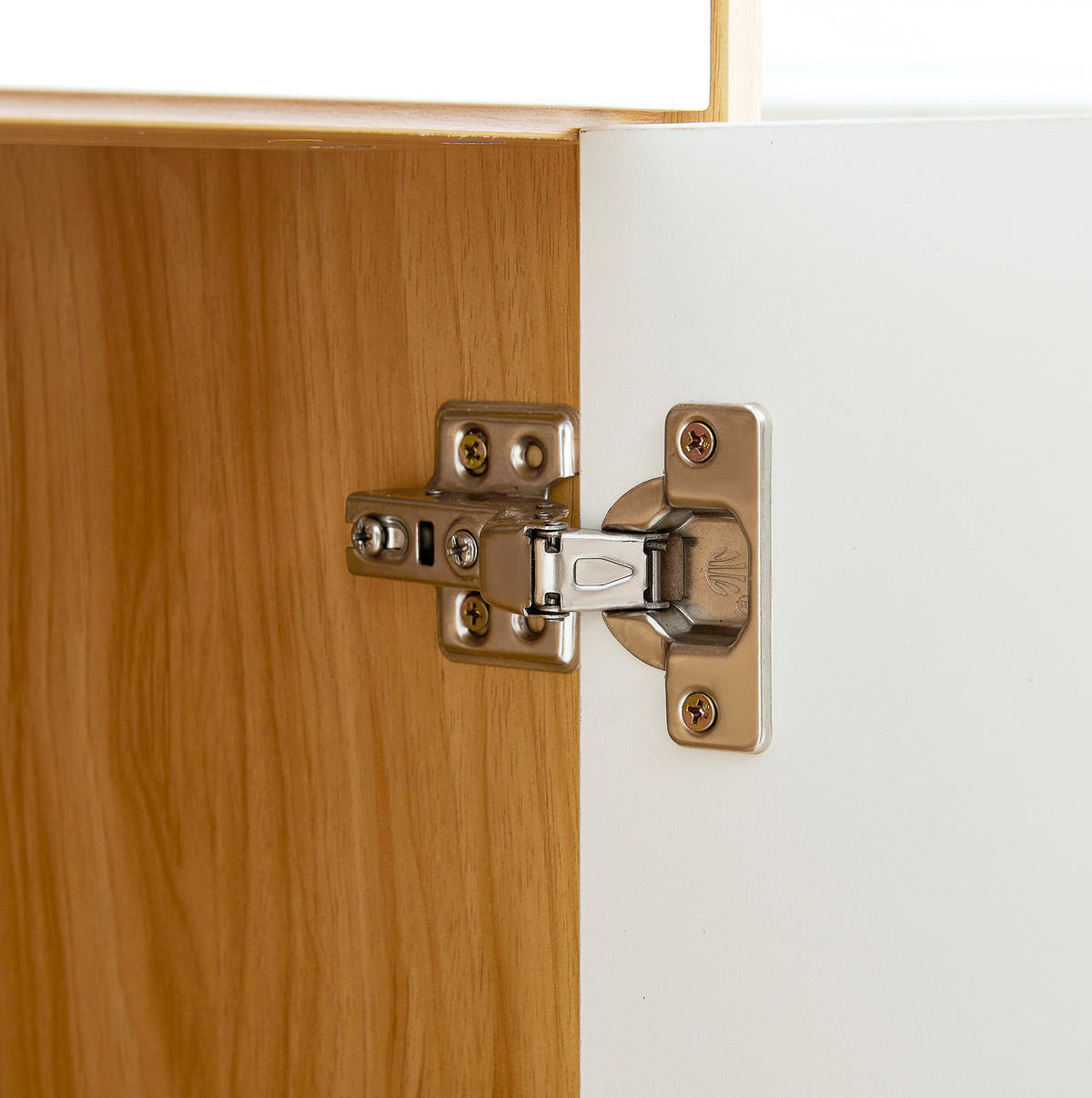 HIGHBOARD 115/35/180 cm, mit einstellbarer LED-Beleuchtung und viel Stauraum, Weiß/Natural - Naturfarben, Holzwerkstoff (115/180/35cm) - Redom
