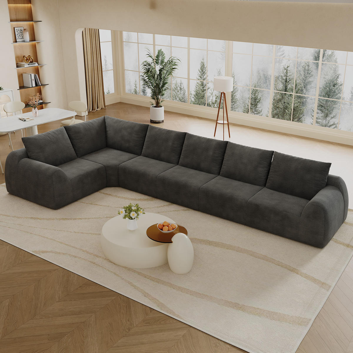 ECKSOFA 401/200/85 cm Dunkelgrau Chenille, 6-Sitzer - Dunkelgrau, Textil (401/200cm) - Oxeza