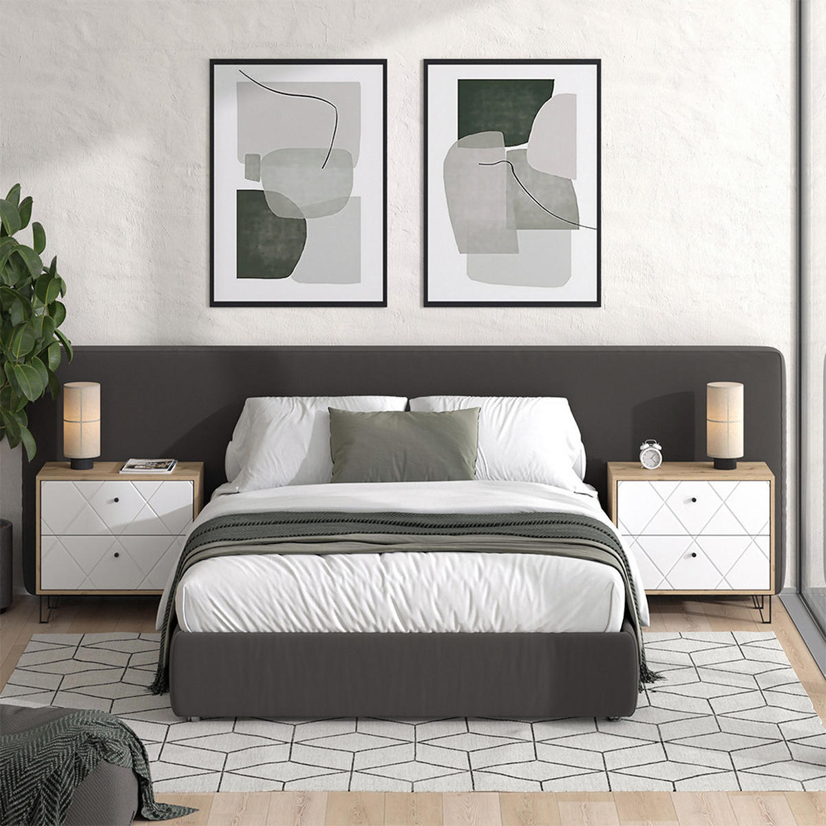 NACHTTISCH Nizza Artisan/Weiß 2er Set - Eiche Artisan/Weiß, Holzwerkstoff (66/60.2/36cm) - Vicco