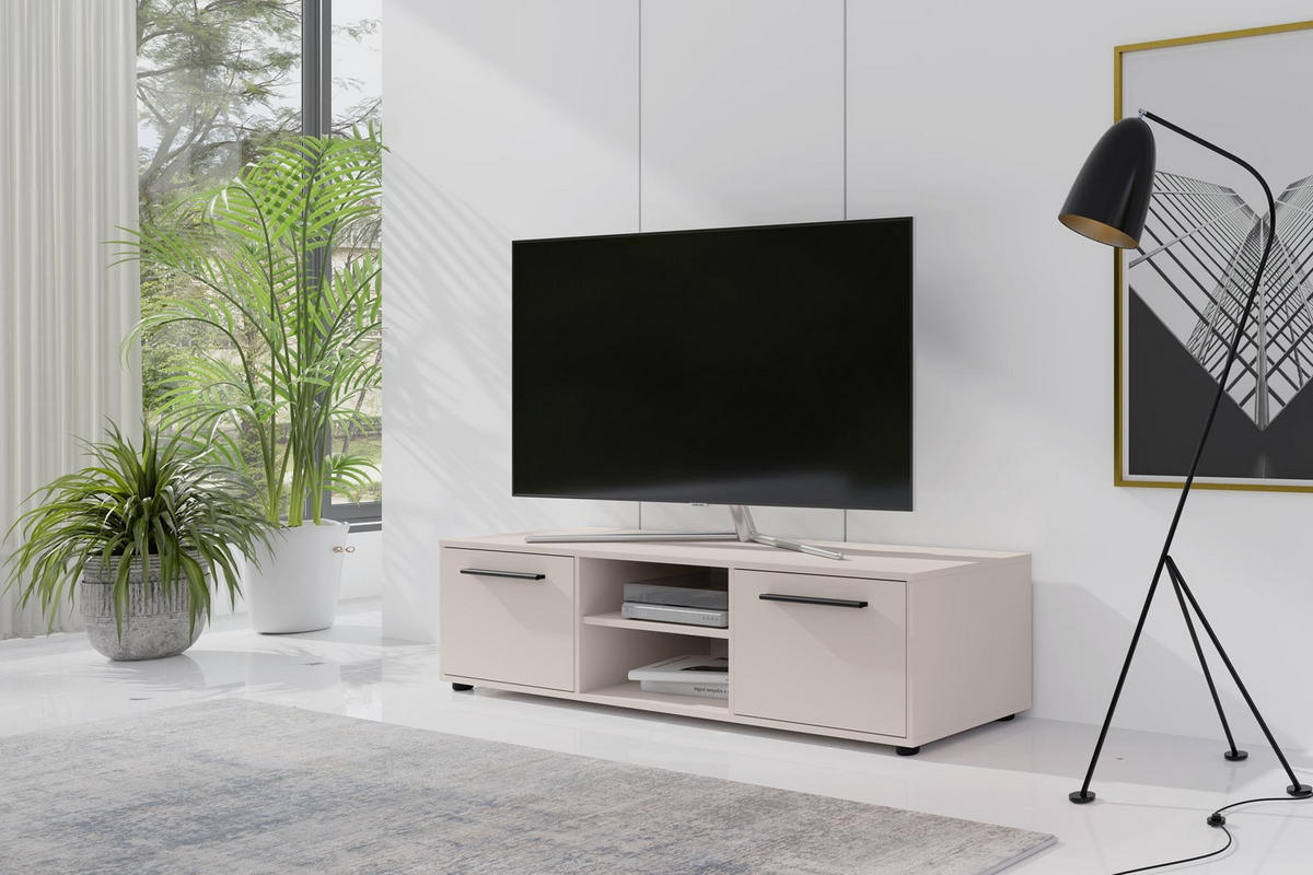 RTV-SCHRANK Maxivo 150 Kaschmir, zweitüriger TV-Tisch - Kaschmir/Schwarz, Holzwerkstoff (150/38/40cm) - Bettso