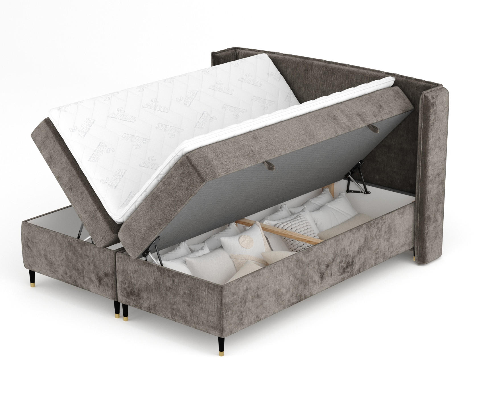 BOXSPRINGBETT Segni Dunkeblraun 160/200 cm mit Matratze und Topper - Dunkelbraun/Schwarz, Holz/Holzwerkstoff (160/200cm) - Maison de Reve