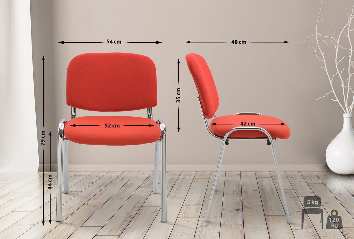 BESUCHERSTUHL Stoff rot - Chromfarben/Rot, Textil/Metall (54/79/48cm) - CLP