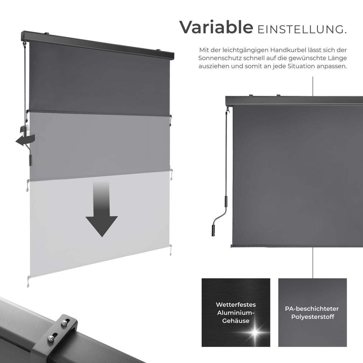 SENKRECHTMARKISE Eloise,inkl. Wandhaltern,dunkelgrau - Dunkelgrau, Kunststoff (140/250cm) - tectake