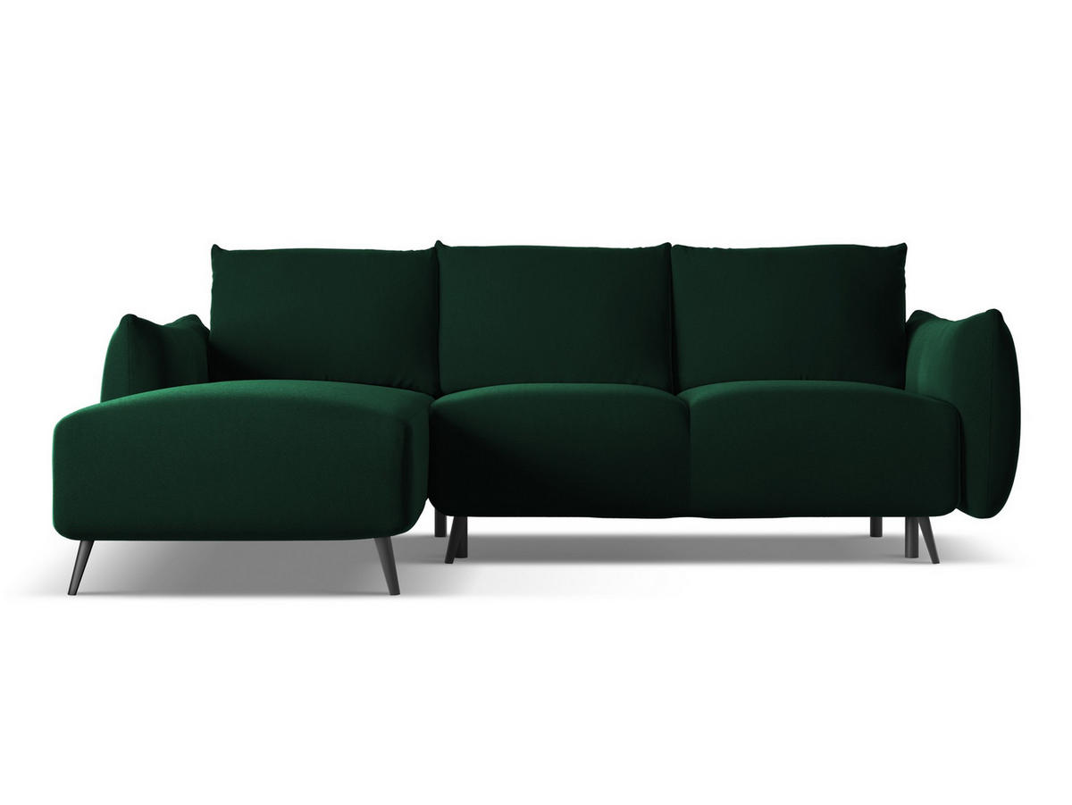 ECKSOFA mit Schlaffunktion Samt Stoff Grün - Dunkelgrün/Schwarz, Textil/Metall (162/242cm) - Makamii