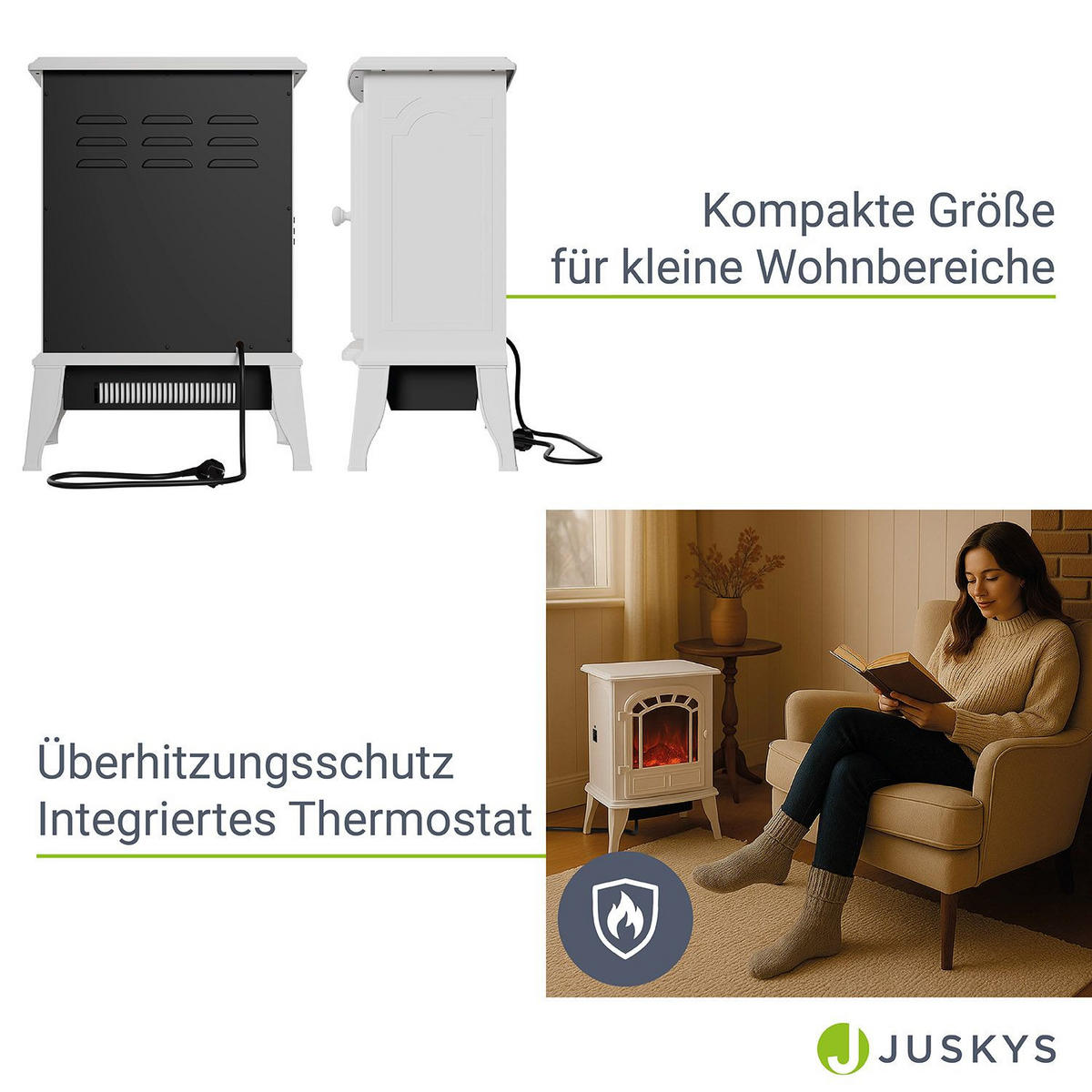 ELEKTROKAMIN 2000W Weiß - Weiß, Metall (39/57/24cm) - Juskys