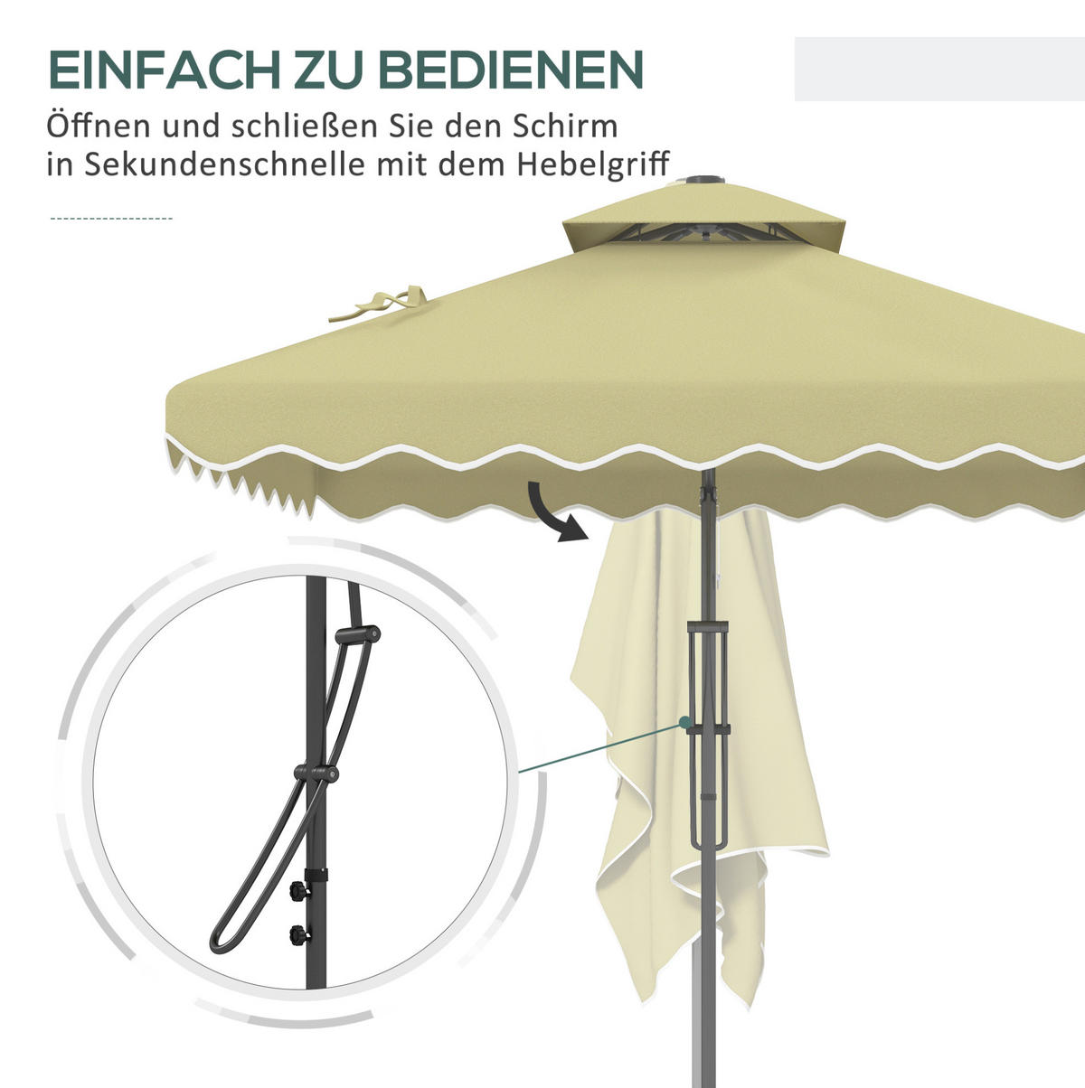DOPPELSONNENSCHIRM aus Aluminium 451x267 cm in Blau mit Solar-LED & Kurbel - Blau, Metall (267/451cm) - Modfu