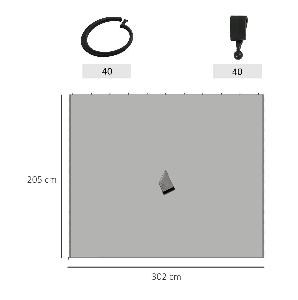 PAVILLON-SEITENWÄNDE 302/205 cm für 3x3 m Pavillons mit Reißverschluss und Haken, Polyester Hellgrau - Hellgrau, Textil (205/1/302cm) - Redom