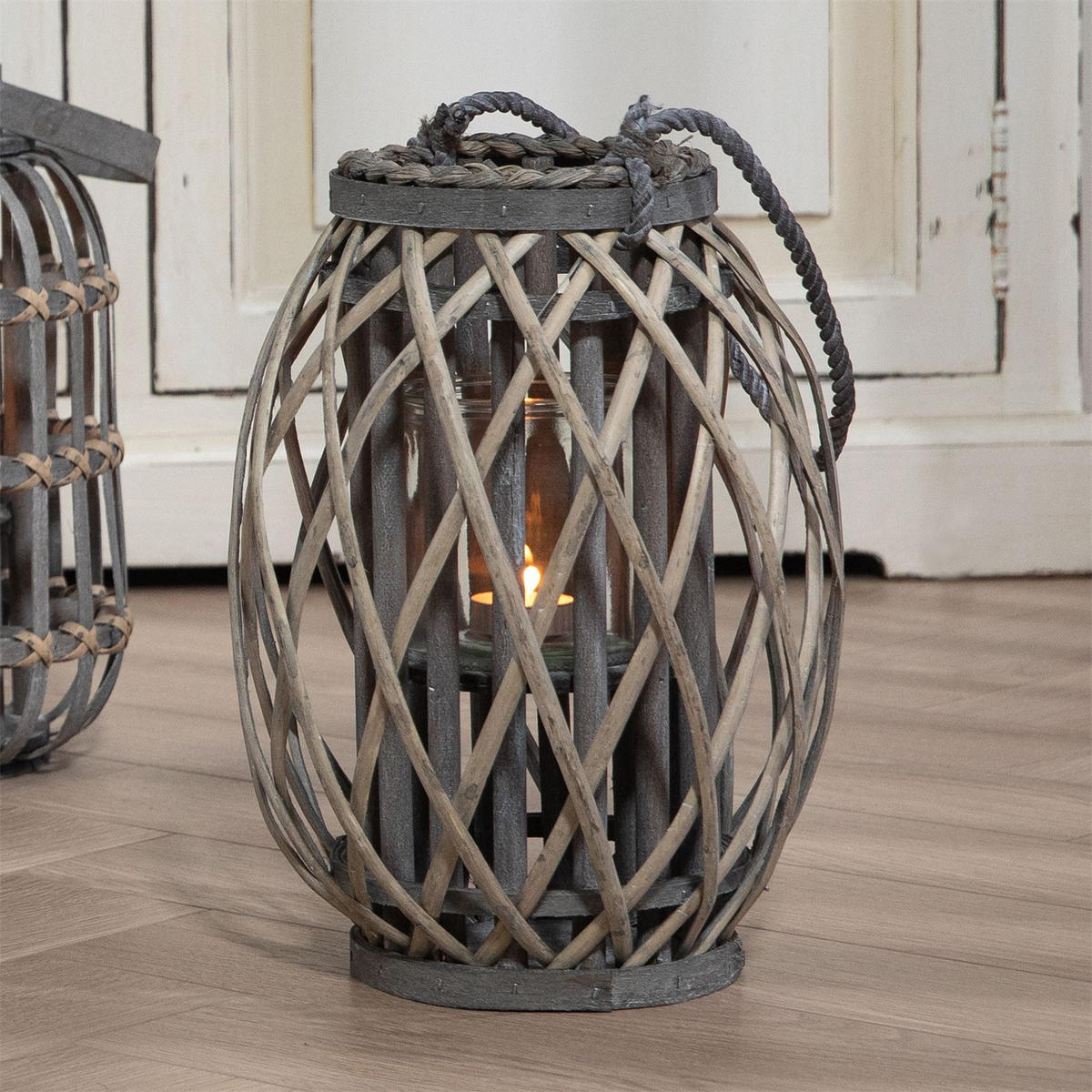 LATERNEN GIZO 2ER-SET - Grau, Glas (22/34/22cm) - IDIMEX