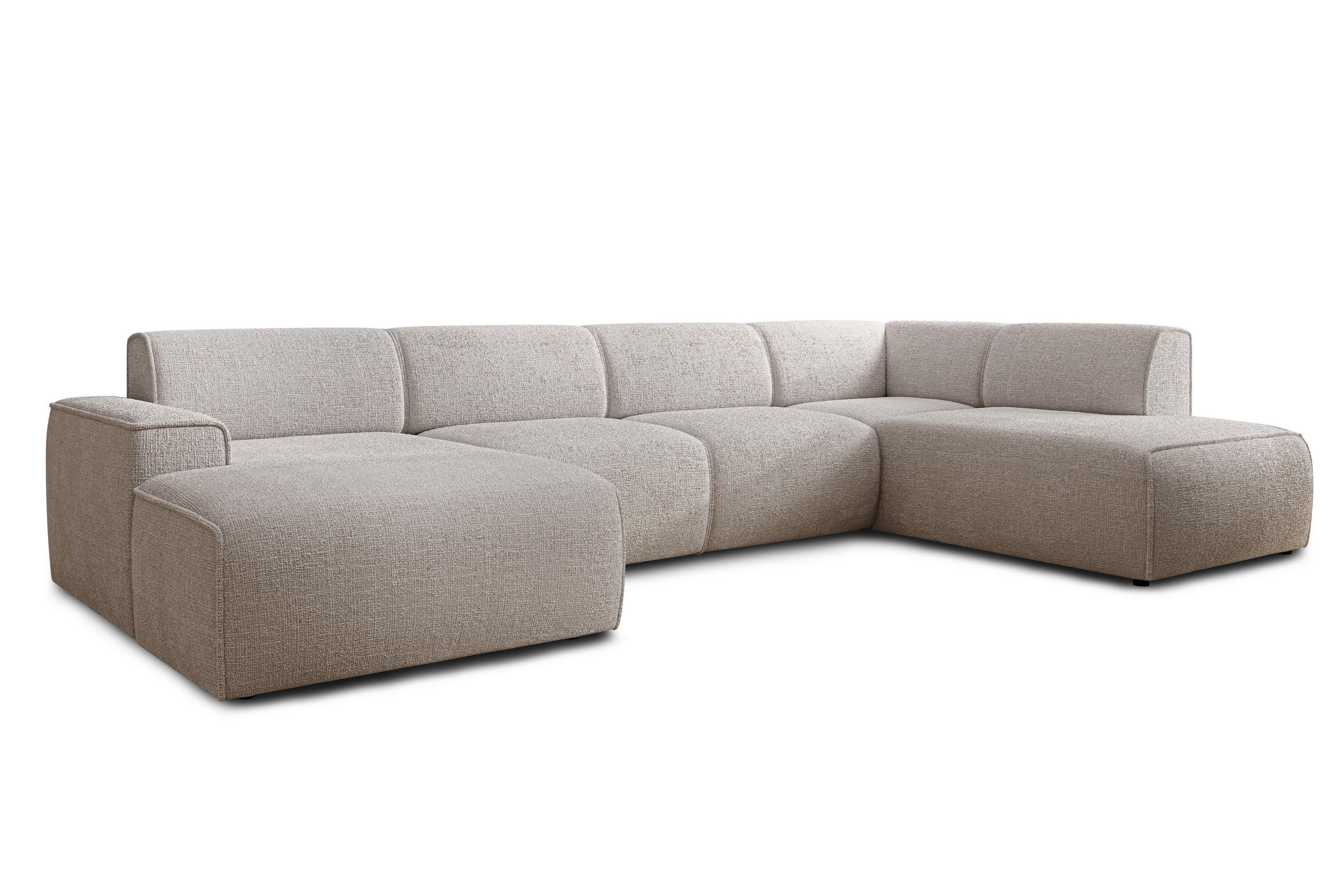 WOHNLANDSCHAFT Didim Creme 378/220/78 cm – großes Sofa stilvoll & bequem R - Creme/Schwarz, Kunststoff/Textil (378/78/220cm) - AX Living