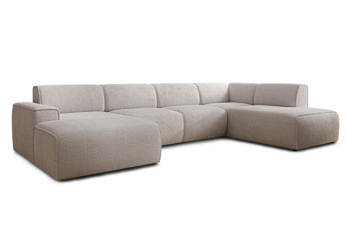 WOHNLANDSCHAFT Didim Creme 378/220/78 cm – großes Sofa stilvoll & bequem R - Creme/Schwarz, Kunststoff/Textil (378/78/220cm) - AX Living