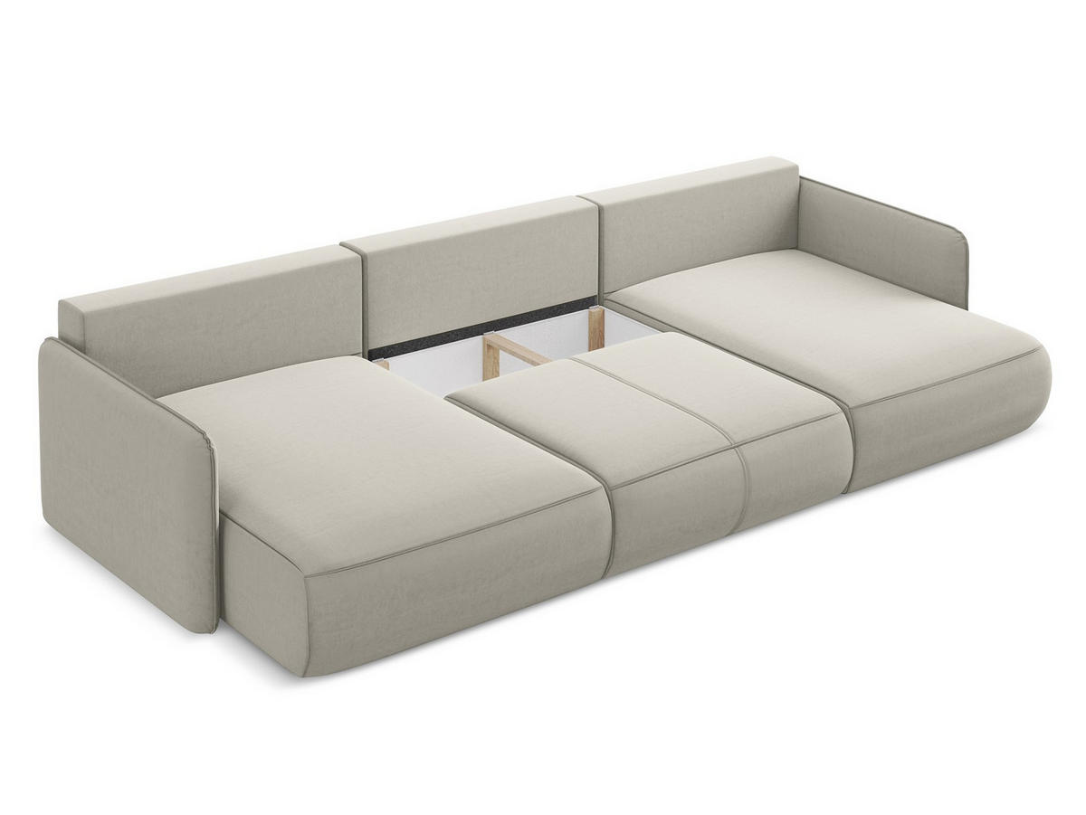WOHNLANDSCHAFT Samt Stoff Creme - Perlmutt/Creme, Kunststoff/Textil (290/86/148cm) - Makamii
