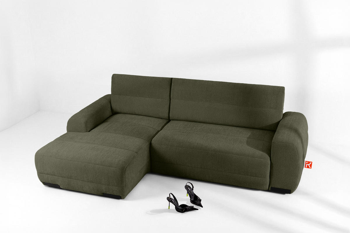 ECKSOFA LINKS BLUME, Dunkelgrün - Dunkelgrün, Holz/Holzwerkstoff (271/164cm) - KONSIMO®