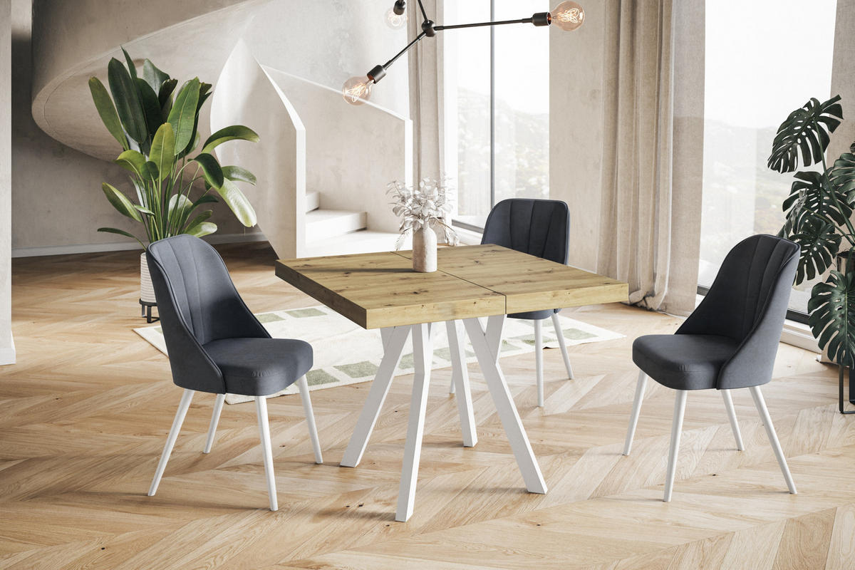 ESSZIMMERTISCH RICO, ausziehbarer Tisch120-220X120X77 cm, Farbe: ARTISAN, mit Holzbeinen in Farbe Weiß - Hellbraun/Weiß, Holzwerkstoff (120/120/77cm) - Alpi-Möbel