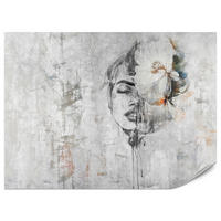 FOTOTAPETE für Schlafzimmer Frau Porträt Blume Beton Abstraktion 200x140 - Blau/Orange, Papier (200/140cm) - Muralo