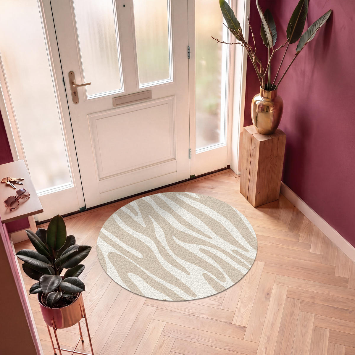 FUSSMATTE Zebramuster - Beige - Weiß - Tiermuster Schmutzfänger 120x120 cm - Beige, Kunststoff (120/120cm) - MuchoWow