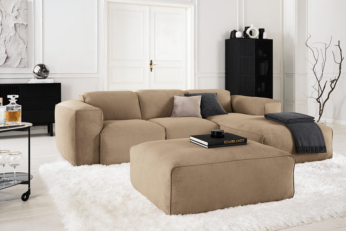 POLSTERHOCKER - Taupe/Schwarz, Textil (81/38/100cm) - home24