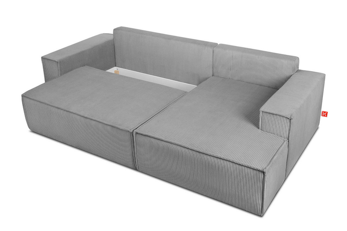 ECKSCHLAFSOFA-RECHTS NAPI in Pet Friendly Cord-Stoff, hellgrau - Hellgrau/Schwarz, Textil (262/148cm) - KONSIMO®