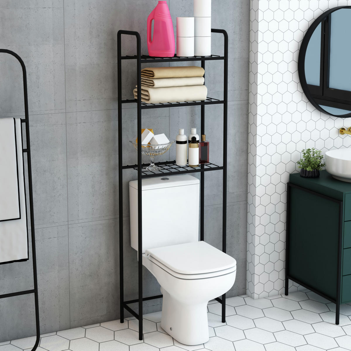 BADEZIMMERREGAL Nordborg - Schwarz, Metall (52.5/161/24.5cm) - [en.casa]