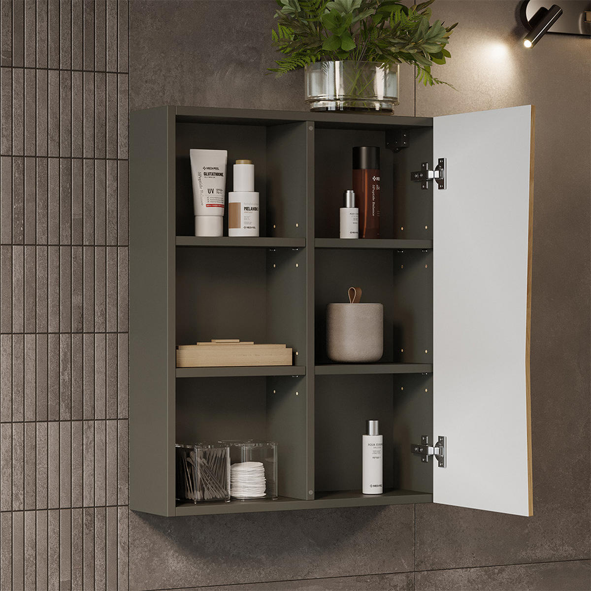 HÄNGESCHRANK Willow Artisan 56 x 70 cm mit 3 offenen Fächern - Anthrazit/Hellgrau, Holzwerkstoff (56/70/16.8cm) - Vicco