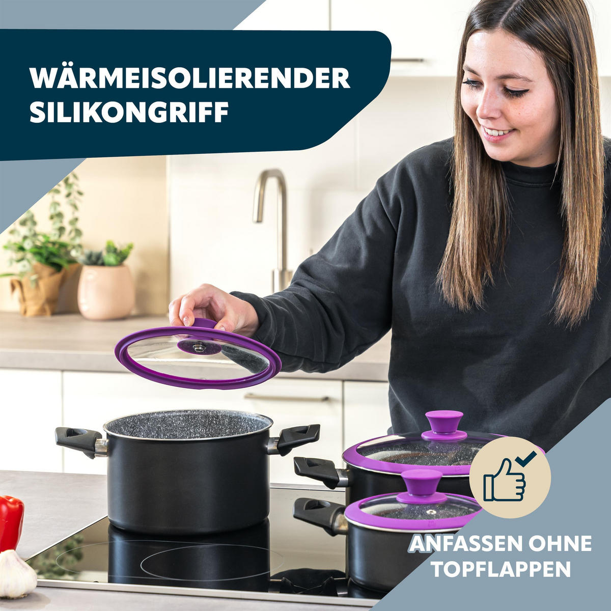 GLASDECKEL mit Silikonrand 20 cm lila - Lila, Glas (20/20/4cm) - bremermann