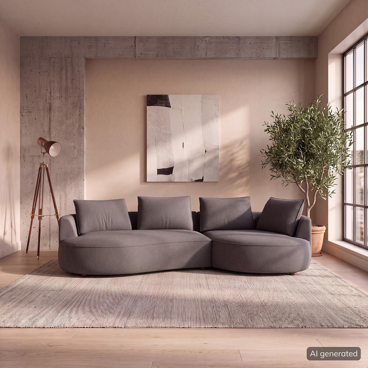 BIGSOFA - Schwarz/Grau, Kunststoff/Textil (322/82/154cm) - home24