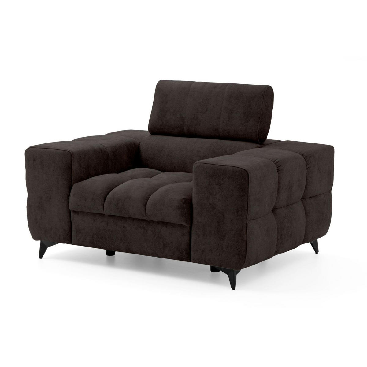 SESSEL PUDDING mit verstellbare Kopfstütze Velours Dunkelbraun - Dunkelbraun/Schwarz, Holz/Textil (140/93/100cm) - Muffo