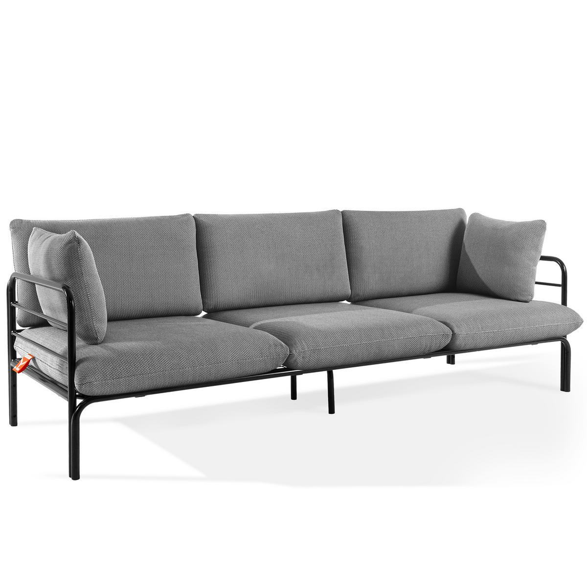 GARTENMÖBELSET RAMBE 4-tlg. 1x Tisch 2x Sessel 1x Sofa 3-Sitzer, mit Auflage, Stahlrahmen, LOFT-STIL, Anthrazit - Anthrazit/Schwarz, Glas/Textil - KONSIMO®