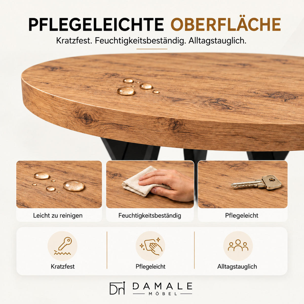 ESSTISCH rund ausziehbar 90/190/76 cm, Eiche Craft, 54 cm Tischplatte + Y Metallgestell Schwarz - Eichefarben/Schwarz, Holzwerkstoff/Metall (90/190/76cm) - Damale Möbel