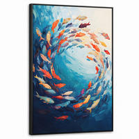 LEINWAND Bilder mit Rahmen - Meer - Fische - Bunt - Dynamisch - 60x90 - Hellblau, Textil (60/90cm) - MuchoWow