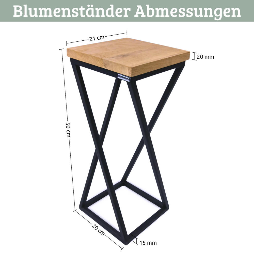BLUMENSTÄNDER Holz Metallgestell KABRI 50 cm hoch Eichenholz - Braun, Holz (20/50/21cm) - DELUKE