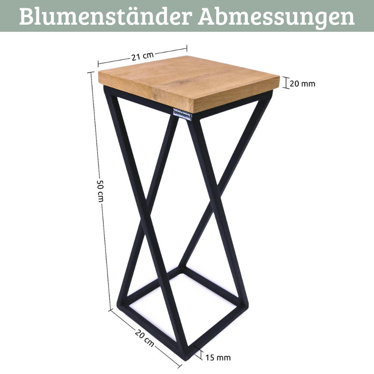BLUMENSTÄNDER Holz Metallgestell KABRI 50 cm hoch Eichenholz - Braun, Holz (20/50/21cm) - DELUKE
