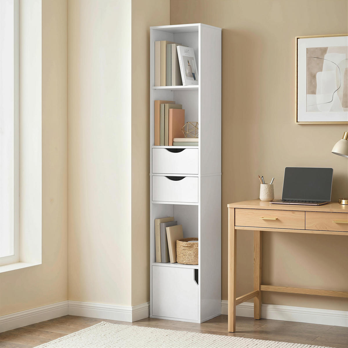 BÜCHERREGAL Spanplatte MDF Weiß - Weiß, Holzwerkstoff (24/158/30cm) - HOMCOM