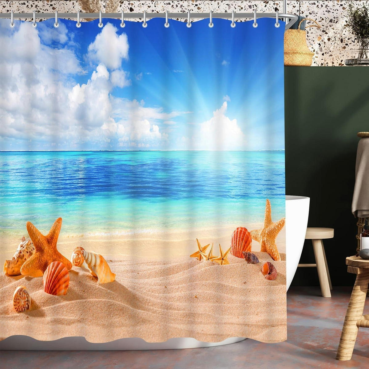 DUSCHVORHANG 200 x 200 cm Sea Blue mit beschwertem Saum - Multicolor, Textil (200/200cm)