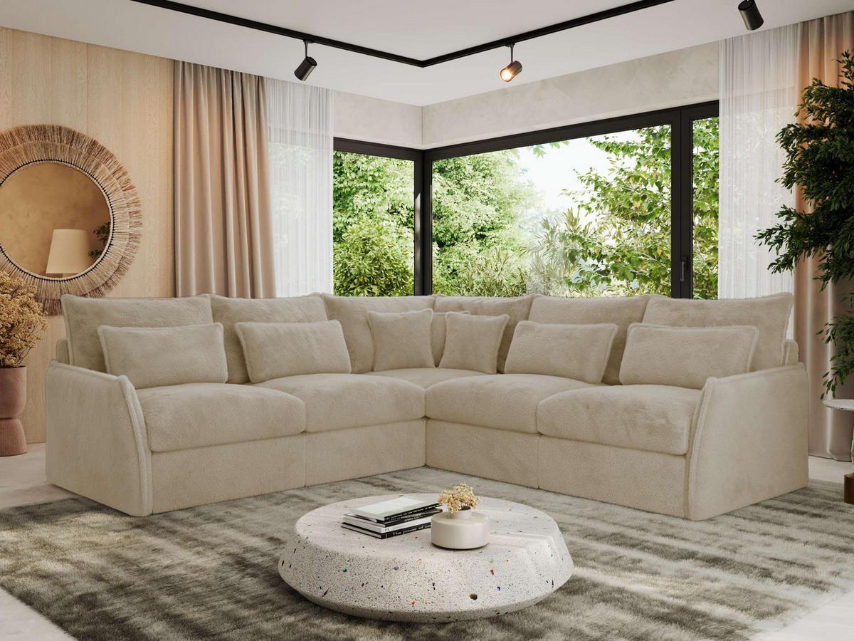 ECKSOFA VERSO L Creme Plüsch - Creme/Schwarz, Kunststoff/Textil (270/270cm) - MKS