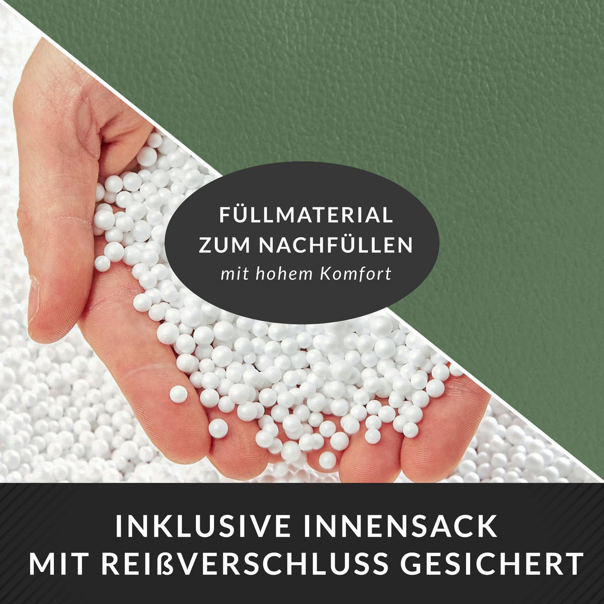 INDOOR HOCKER Stay rund Kunstleder - Hellgrün, Textil (43/30/30cm) - Green Bean