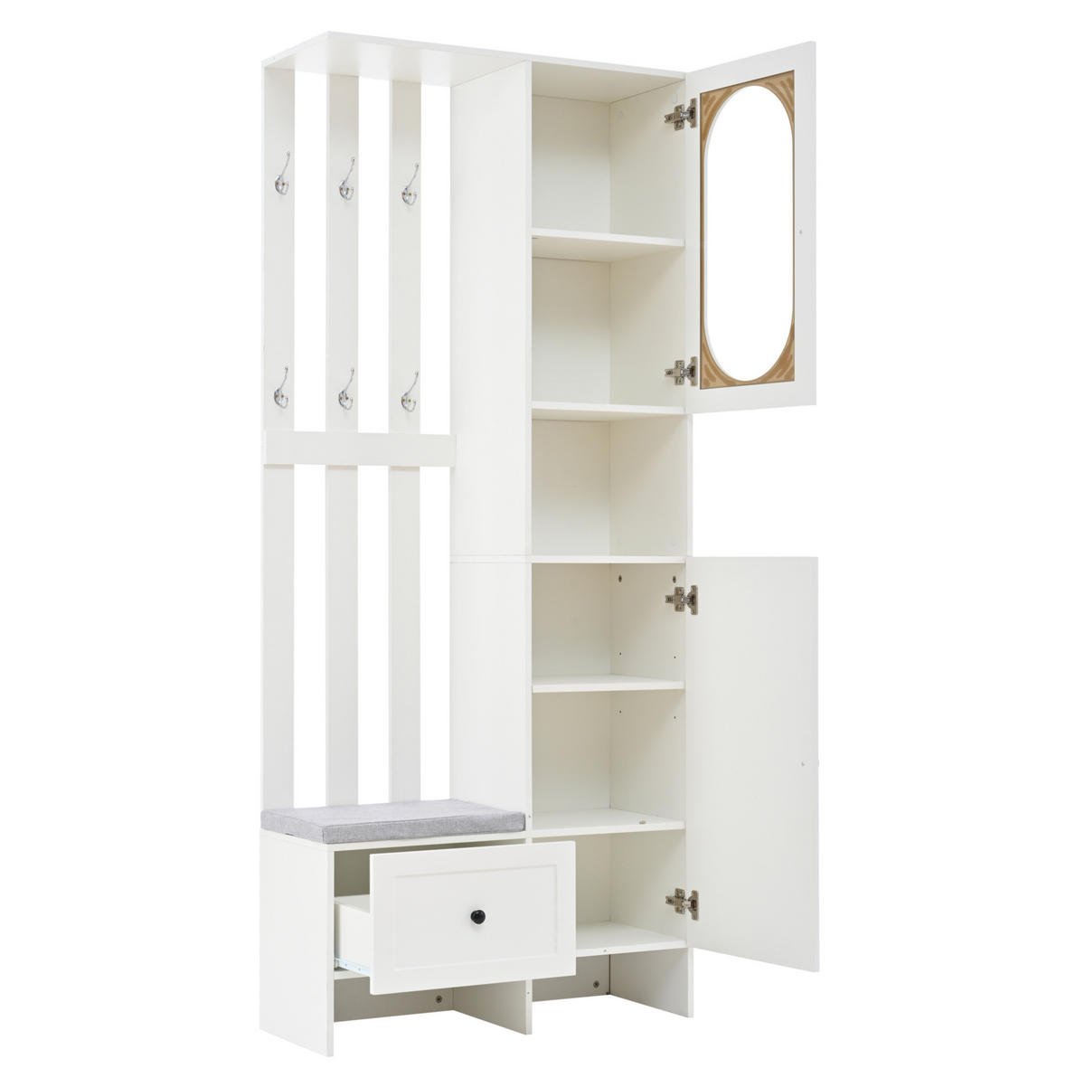 GARDEROBE 85/200/33,5 cm Weiß aus Spanplatte mit gehärtetem Glas und Schuhbank - Weiß, Holzwerkstoff (33.5/200/85cm) - OKMYHOME