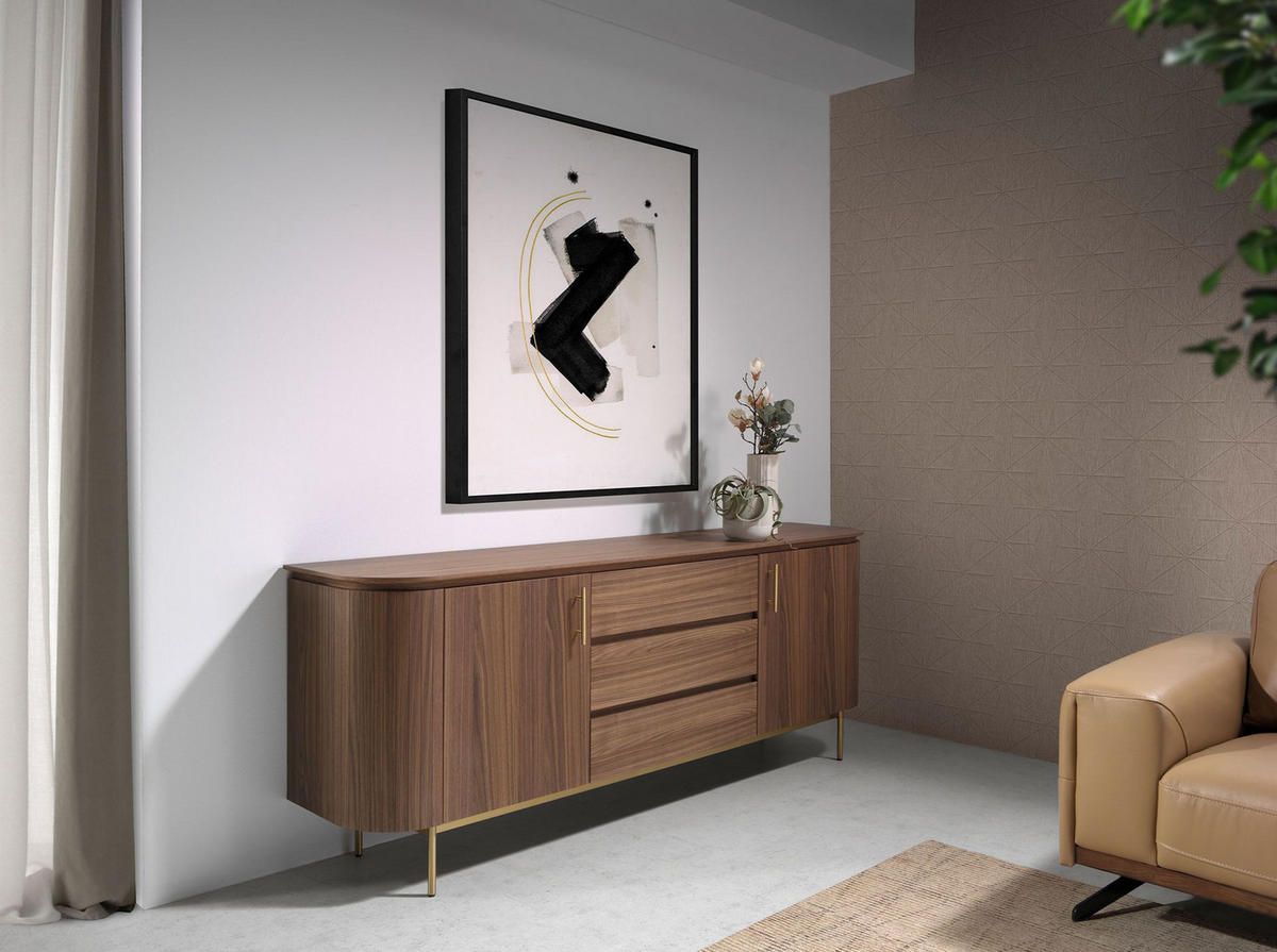 SIDEBOARD Sideboard Nussbaum und goldener polierter Stahl 210/45/80 cm - Goldfarben/Schwarz, Holz (210/80/45cm) - ANGEL CERDA